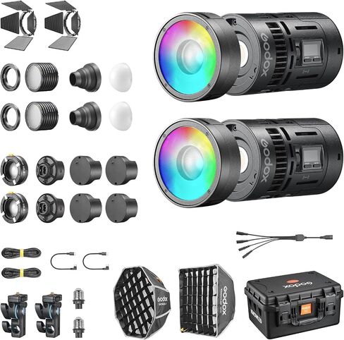 Godox على دراية MS60BI BI-COLOR LED KIT مع البطارية ، عاكس العدسات ، سلك شحن USB-C ، حقيبة تخزين للفيلم ، البث ، إنتاج الفيديو (BI-COLOR ، طقم 2-LIGHT) in Saudi Arabia