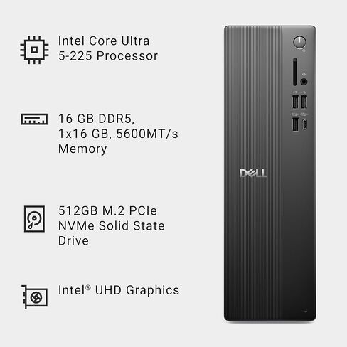 Dell Slim Desktop, AMD Ryzen 5 150, 16GB RAM, 512GB SSD, Windows 11 Home | AMD Radeon 660M, Wi-Fi 6, Bluetooth, Dell Wired Keyboard, McAfee+ Premium 30-day trial, Mail In Service 15-Month Warranty in Saudi Arabia