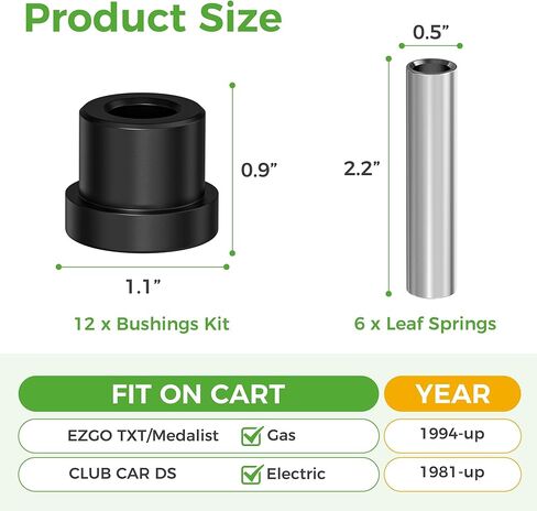 10L0L Golf Cart Spring Bushing Kit-Rear Leaf Springs Shackles Bushing Sleeve for EZGO TXT/Medalist (1994-up) & Club Car DS (1981-up), Replaces Parts 70289-G02/70291-G01/1012303/1015583 in Kuwait