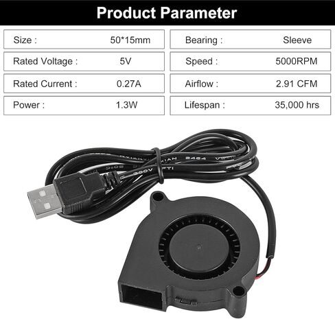 UMLIFE 4PCS 50mm 5015 Blower Fan 12V Fans Blower Turbine Turbo Dual Ball Bearing, 1000mm/39in Cable Brushless Cooling 50mmx15mm 2PIN for 3D Printer Hotend Extruder in Kuwait