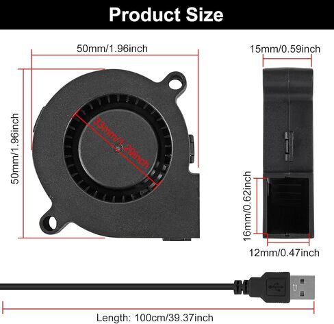UMLIFE 4PCS 50mm 5015 Blower Fan 12V Fans Blower Turbine Turbo Dual Ball Bearing, 1000mm/39in Cable Brushless Cooling 50mmx15mm 2PIN for 3D Printer Hotend Extruder in Kuwait