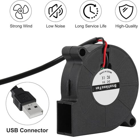 UMLIFE 4PCS 50mm 5015 Blower Fan 12V Fans Blower Turbine Turbo Dual Ball Bearing, 1000mm/39in Cable Brushless Cooling 50mmx15mm 2PIN for 3D Printer Hotend Extruder in Kuwait