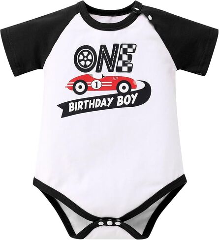 AWIBMK Race Car 1st Birthday Boy Cake Smash Outfit Driver Racer Theme Romper Suspender Shorts Hat Photo Shoot Outfits in Saudi Arabia