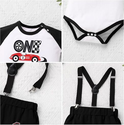 AWIBMK Race Car 1st Birthday Boy Cake Smash Outfit Driver Racer Theme Romper Suspender Shorts Hat Photo Shoot Outfits in Saudi Arabia