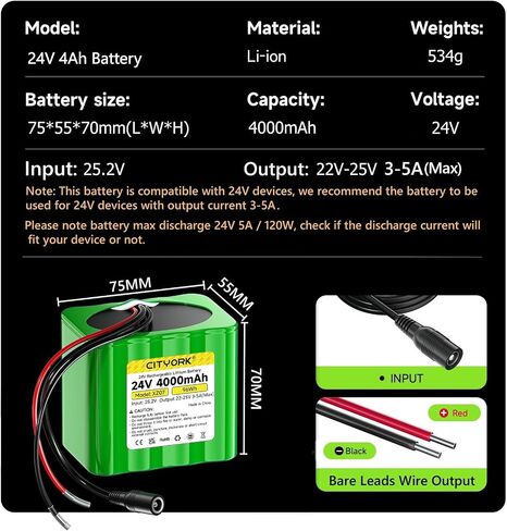 بطارية ليثيوم قابلة لإعادة الشحن 24V 4000MAH مع شاحن ، عارية العارية حزمة بطارية الأسلاك متوافقة مع جهاز 24V ، مشروع DIY ، سيارات ركوب ، ألعاب ، ألواح شمسية ، كاميرا الفيديو ، الشريط LED إلخ in Saudi Arabia