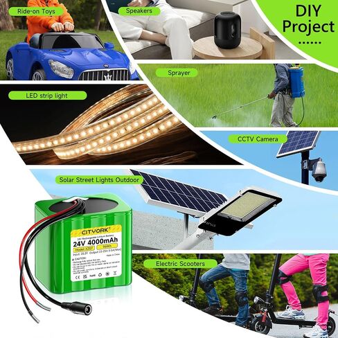 بطارية ليثيوم قابلة لإعادة الشحن 24V 4000MAH مع شاحن ، عارية العارية حزمة بطارية الأسلاك متوافقة مع جهاز 24V ، مشروع DIY ، سيارات ركوب ، ألعاب ، ألواح شمسية ، كاميرا الفيديو ، الشريط LED إلخ in Saudi Arabia
