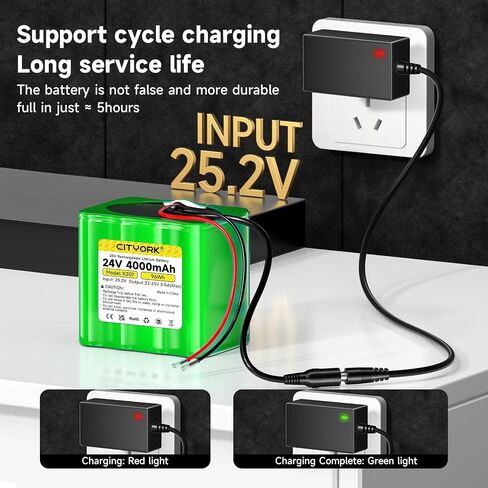 بطارية ليثيوم قابلة لإعادة الشحن 24V 4000MAH مع شاحن ، عارية العارية حزمة بطارية الأسلاك متوافقة مع جهاز 24V ، مشروع DIY ، سيارات ركوب ، ألعاب ، ألواح شمسية ، كاميرا الفيديو ، الشريط LED إلخ in Saudi Arabia