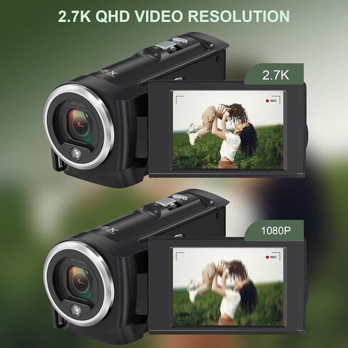 2.7K QHD Video Camera Camcorder 16X Digital Zoom Camcorders 50MP YouTube Vlogging Camera with Webcam 270 Degree Rotation Screen 32G SD Card and Recording While Charging in Saudi Arabia