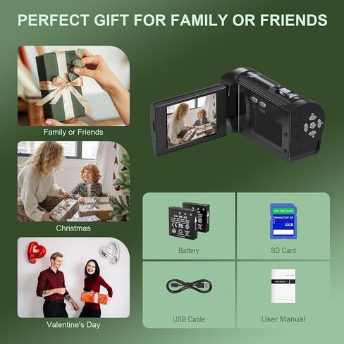 2.7K QHD Video Camera Camcorder 16X Digital Zoom Camcorders 50MP YouTube Vlogging Camera with Webcam 270 Degree Rotation Screen 32G SD Card and Recording While Charging in Saudi Arabia