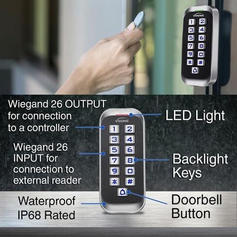 Visionis VIS-3005 التحكم في الوصول داخلي + خارجي مصنف IP68 لوحة مفاتيح معدنية مضادة للتخريب + قارئ مستقل مع وحدة تحكم صغيرة + Wiegand 26، تصميم نحيف، بدون برامج، بطاقات EM، 1000 مستخدم in Kuwait