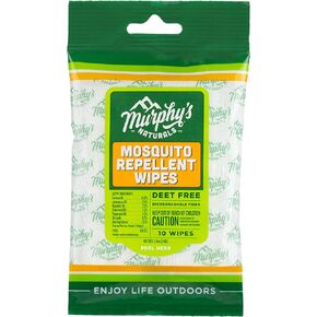 Murphy's Naturals Mosquito Repellent Wipes | DEET Free | Made with Plant Based Essential Oils | Includes Citronella + Lemongrass | Easy to Use | Great for Family | Travel Sized | 10 Wipes