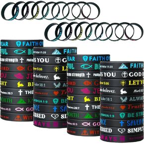 Bible Verse Bracelets – 60 Pcs Silicone Bracelets Bulk Jesus Bracelets – Cute Christian Bracelet Colored Wristbands – Comfortable and Lightweight – Perfect Religious Gifts for Men, Women