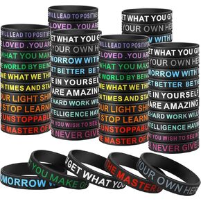 QEERBSIN Inspirational Silicone Bracelets Black Motivational Quote Rubber Wristbands