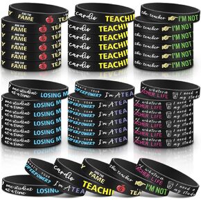 Simgoing 60 Pcs Funny Teacher Bracelets Bulk Teacher Appreciation Gifts Bulk Rubber Silicone Quote Bracelets Thank You Teacher Gifts for Back to School Teacher Week Gifts Graduation