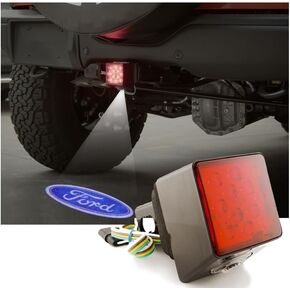 غطاء وصلة وصلة مقطورة بعلم الولايات المتحدة الأمريكية مقاس 5 سم من Hitch Buddies مع ضوء بروجيكتور LED / ضوء تشغيل - غطاء وصلة سحب فريد للشاحنات، (أبيض أمريكي) in Kuwait