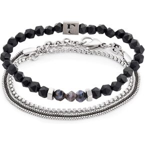 مجموعة أساور Galis - سوار سلسلة صندوقية مكون من 4 طبقات مطلي بالفضة وغير مشوه وسوار من الأحجار الكريمة مع خرز أونيكس أسود، وأحجار كريمة فاخرة وسوار من الفولاذ المقاوم للصدأ مع مشبك مخلب جراد البحر 7 بوصة in Kuwait