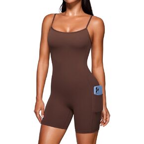 CRZ YOGA Butterluxe Athletic Rompers for Women Adjustable Padded Tank Top Workout Shorts Jumpsuit Pockets One Piece Bodysuit
