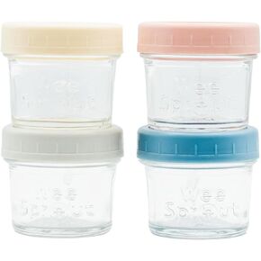 برطمانات تخزين طعام الأطفال الزجاجية من WeeSprout مع أغطية (4 أونصة، مجموعة من 4 عبوات) وجبة خفيفة، هريس، حاويات صغيرة قابلة لإعادة الاستخدام، حليب الثدي، الثلاجة أو الفريزر، آمن للاستخدام في الميكروويف وغسالة الأطباق، ضروري للرضع in Kuwait