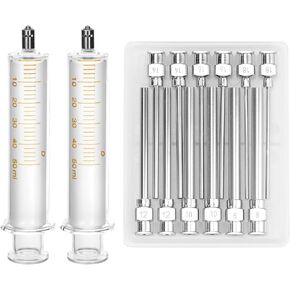 إبرة توزيع من الفولاذ المقاوم للصدأ QWORK وحقنة زجاجية 50 مل مع التخرج، 12 قطعة من 8 جرام إلى 18 جرام موصل لور ذو طرف حاد 1 بوصة إبر حادة 2 حزمة محاقن in Kuwait