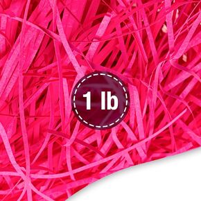 FRILLZ Skinny-Cut Shredded Paper for Gifts & Easter Baskets (Hot Pink, 1 LB) - Protective and Decorative Raffia Paper Shred for Basket Filler - Fake Grass Look