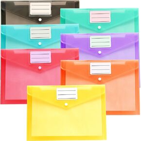 Youngever 21 Pack Plastic Envelopes Poly Envelopes, Clear Document Folders, US Letter A4 Size File Envelopes with Label Pocket Snap Button, for School Home Work Office Organization, 7 Assorted Colors