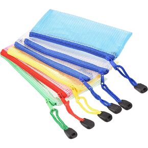MECCANIXITY Mesh Zipper Bags, A6 Size Paper Document File Bill Pouch Folders for Office Home Supply, Assorted Colors Pack of 6