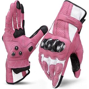INBIKE Leather Motorcycle Gloves with Carbon Fiber Hard Knuckle Touch Screen for Women All Black Small