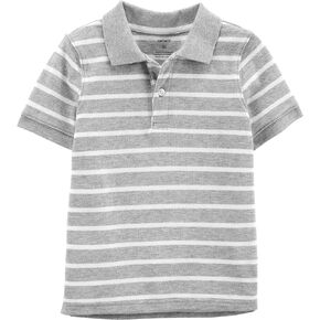 Carter's Boy's Short Sleeve Pique Cotton Polo Shirt (8, Gray Striped)
