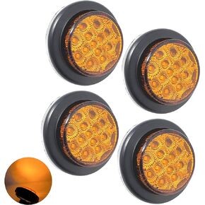 All Star Truck Parts 2 "مستديرة 2x كهرماني + 2x أحمر 13 مصباح LED للعلامة الجانبية عدسة عاكسة حلقة مطاطية + 2 سلك قابل للإزالة قابس ضفيرة مقطورات مقاومة للماء شاحنات RV على الطرق الوعرة شاحنة قلابة 12 فولت