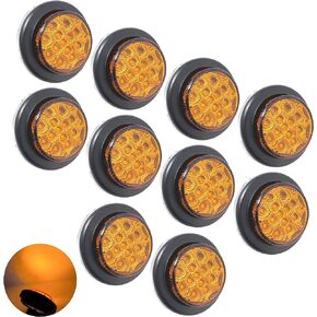 10 PC 2" Round LED Light Side Marker Clearance [13 LEDs] [Rubber Grommet + Removable 2 Wire Pigtail Plug] [IP 67] for Trailers RV's Trucks Off Road- 10 Amber Lights