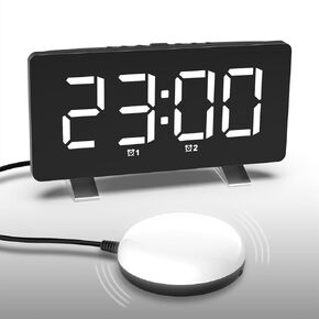 Extra Loud Vibrating Alarm Clock with Bed Shaker, Dual Alarms Digital Clock for Bedroom, Deep Sleepers Adult Hearing impaired Deaf with Nuclear Fire Alarm