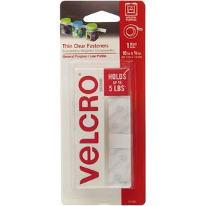 العلامة التجارية VELCRO - مثبتات رفيعة وشفافة | مثالي للمنزل أو المكتب | شريط مقاس 18 بوصة × 3/4 بوصة