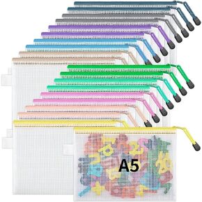 JARLINK 20PCS Mesh Zipper Pouch Bags, 8 Sizes Puzzle Bags with Zipper, Waterproof Zipper Pouches for Classroom Organization, Board Game Storage, Travel, Office, School Supplies, 10 Colors