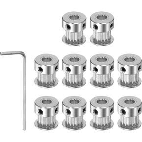 HARFINGTON 10pcs 2GT Timing Pulley 16 Teeth 5mm Bore 13mm Dia. Aluminum Timing Belt Pulley with Hex Wrench for 6mm Width Belt 3D Printer CNC Machine Accessories, Silver Tone