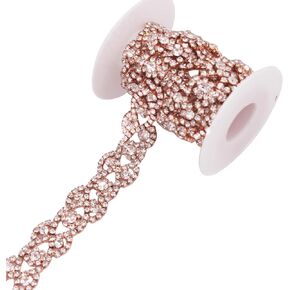 Moripama 1 Yard Metalic Crystal Tape Rhinestone Chain Trimming Applique DIY Jewelry Wedding Belt Prom (Rose Gold)