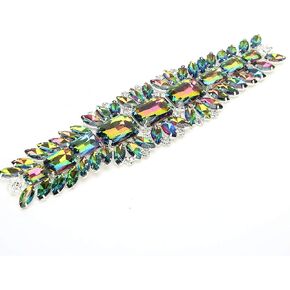 Crystal Rhinestone Chain Trim, Green Diamond Sparkly Rhinestone Applique Ribbon Craft Decoration for Sewing Craft Clothing DIY Wedding Dresses Bags Shoes