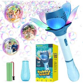 Electric Bubble Wand for Kids, Automatic Bubble Machine 10000+ Bubbles Per Minute with Battery/Lights/120ml Solution, Light Up Flower Bubble Wand Bubble Toys for Summer Outdoor Party Wedding