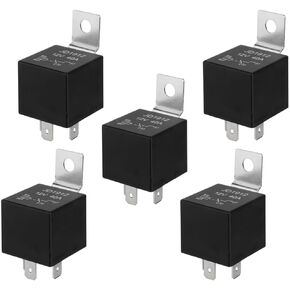 QitinDasen 5 Pieces 4 Pin Car Relay, 12V 40A SPST Automotive Relay with Metal Mounting Bracket, for Car Truck Boat (Black)