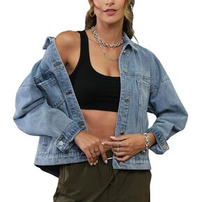 GREAIDEA Womens Opal Swing Denim Jacket Distressed Ripped Button Front Jean Jackets with Pockets Y2K Clothing
