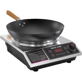 leconchef Induction Cooker with Wok 1800W Professional Electric Induction Burner with 11-Level Setting for Cooking,24-hour Timer and Preset,Keep warm,14" Carbon Steel Wok Included