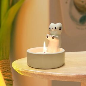 Cat Warming Paws Candleholder with 2 Candles, Cute Candle Holder Kitten Warming Hands Candlesticks Ceramic Material Mmooth Glaze,Lovely Gifts for cat Lovers