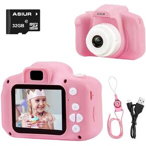 ASIUR Kids Camera Toy, Christmas Birthday Gifts for Girls Age 3-10, 1080P HD Video Cameras for Toddler, Toys for 3 4 5 6 7 8 9 10 Year Old Girl with 32GB SD Card - Light Pink in Kuwait