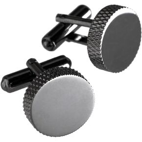 [TAVARAT] Cufflinks for Men Knurling Black Silver Tps-173