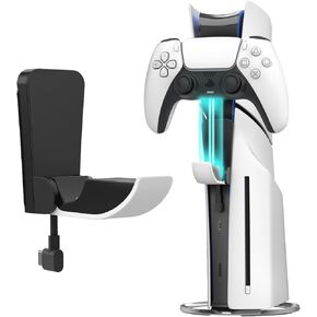 Fosmon 2-in-1 PS5 Slim Controller Charger Holder, Foldable Space Saving Fast Charging Station Compatible with PS5 Slim