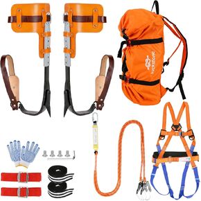JATCSG ترقية مجموعة مسامير تسلق شجرة جلد البقر، معدات تسلق الأشجار مع حزام تسلق قابل للتعديل بأربع نقاط وحقيبة حبل، مجموعة تسلق شجرة Arborist لأعمال الأشجار، والتسلق، والرياضة، والعمل in Kuwait