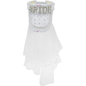 Nicky Bigs Novelties Bling Bride to Be Hat with Detachable Veil Bachelorette Sun Visor Sequin Beach Wedding Party Cream White