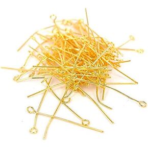 WOIWO 340 Pieces Gold Plated Head Pins Findings,Eye Pins Lenght 35mm, Hole 2.1mm, DIY Jewelry Making