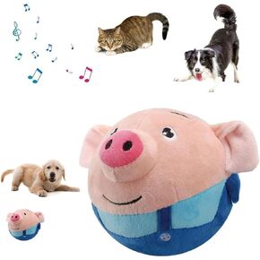 tropame Active Moving Pet Plush Toy Interactive Dog Toys, Squeaky Moving Dog Ball Toy, Washable Cartoon Pig Plush Sound Electronic Dog Toy, Shake Bounce Boredom Talking Toys for Dog Pets Cats