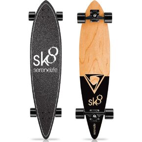Complete Standard Skateboard Mini Cruiser - 8 Ply Canadian & Bamboo Maple Deck Complete Flat Concave Skate Board W/ 7" Aluminum Trucks - for Kids, Teens, Adults - SereneLife