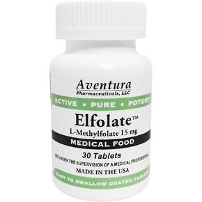 ELFOLATE® 15mg L-Methylfolate Methyl Folate Methylfolate Medical Food Supplement Doctor Recommended Professional Strength Active Pure Potent 30 Tablets